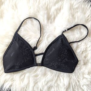 NWT CXIX Hoah Hella Heels Sparkle Black Front Clasp Bikini Top L